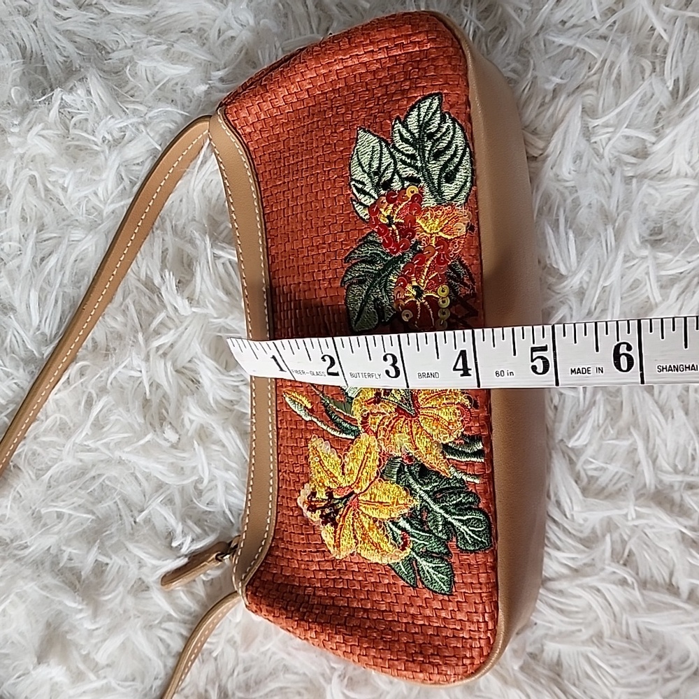 Etinne Aigner Floral Embroidered Tan and Orange Women's Bag - Picture 4 of 8